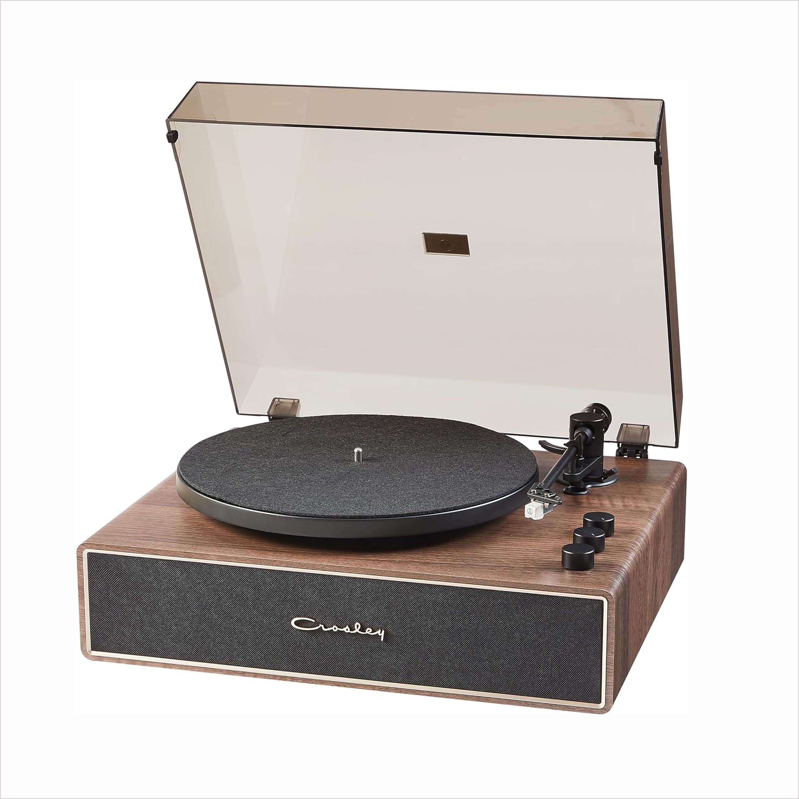 Crosley CR6046A-WAGL Tocadiscos Bluetooth de 2 velocidades con altavoces incorporados, nogal