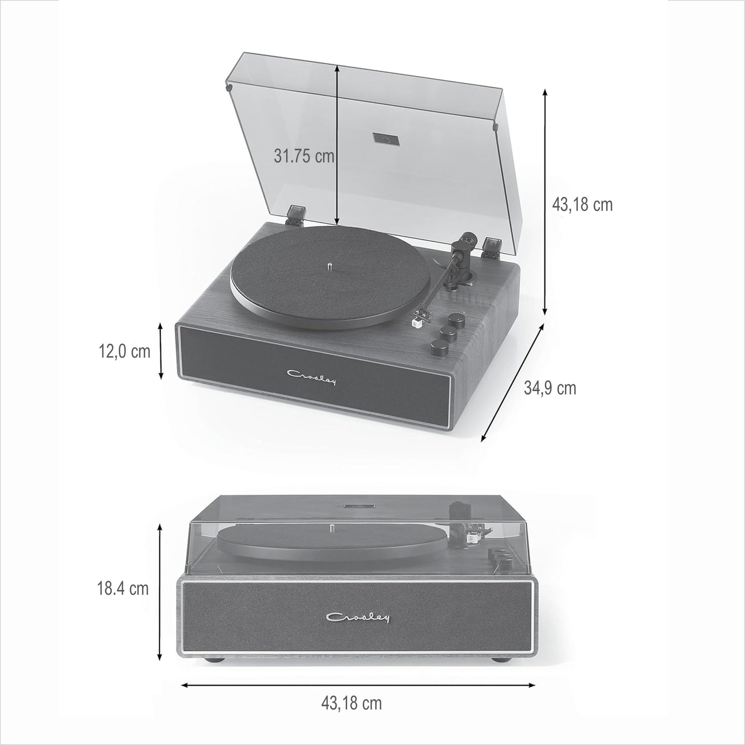 Crosley CR6046A-WAGL Tocadiscos Bluetooth de 2 velocidades con altavoces incorporados, nogal - Imagen 9